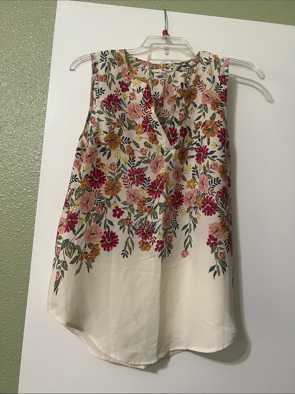Maurices Cream Floral Sleeveless V-Neck Tank with Pink & Mustard Flowers